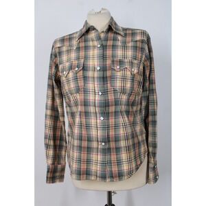 RRW Rockmount Ranch Wear M Tru-West Plaid Snap Cotton Tailored Fit Shirt Top USA